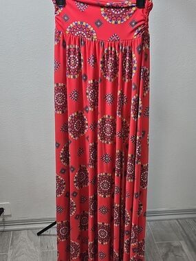 New York & Company Coral Maxi Skirt with Multicolor Medallions